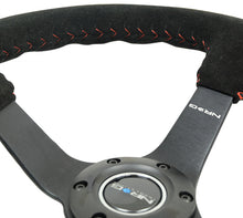 Load image into Gallery viewer, NRG Reinforced Steering Wheel (350mm / 3in. Deep) Blk Suede/Red BBall Stitch w/5mm Matte Blk Spokes