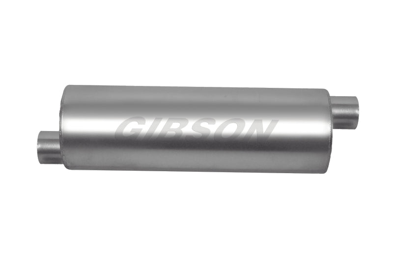 Gibson SFT Superflow Offset/Offset Round Muffler - 8x24in/3in Inlet/3in Outlet - Stainless