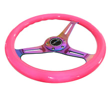 Load image into Gallery viewer, NRG Classic Wood Grain Steering Wheel (350mm) Neon Pink Painted Grip w/Neochrome 3-Spoke Center