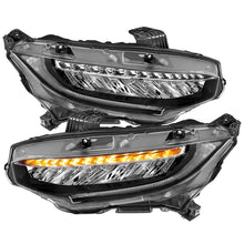 Load image into Gallery viewer, ANZO 16-17 Honda Civic Projector Headlights Plank Style Black w/Amber/Sequential Turn Signal