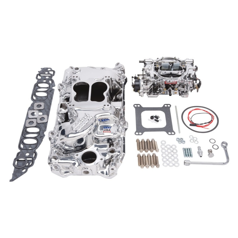 Edelbrock Manifold And Carb Kit Performer Big Block Chevrolet Oval Port Endurashine Finish