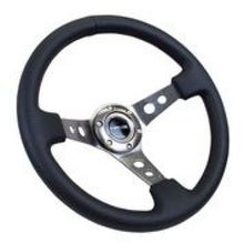 Load image into Gallery viewer, NRG Reinforced Steering Wheel (350mm / 3in. Deep) Blk Leather w/Gunmetal Circle Cutout Spokes