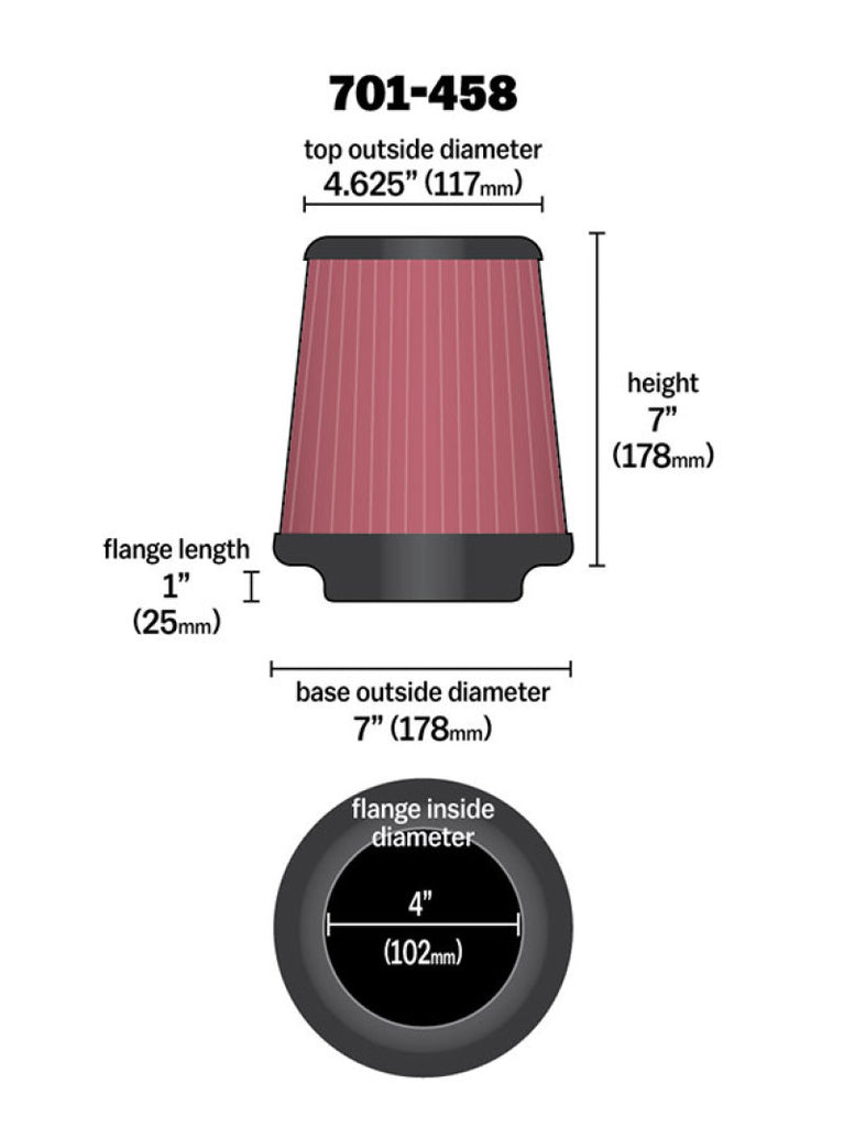 Airaid Universal Air Filter - Cone 4 x 7 x 4 5/8 x 7 w/ Short Flange