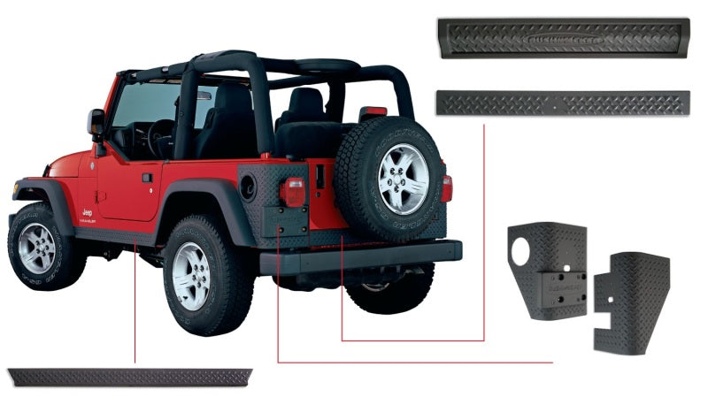 Bushwacker 97-06 Jeep Wrangler Trail Armor 6pc Set For Flat and Factory Flares - Black