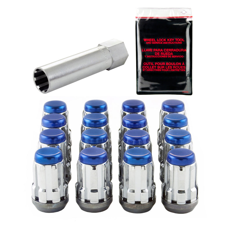 McGard SplineDrive Tuner 4 Lug Install Kit w/Tool (Cone) M12X1.5 / 13/16 Hex / 1.24in. L - Blue Cap