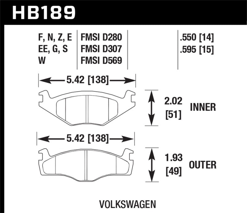 Hawk Blue 9012 Brake Pads Volkswagon