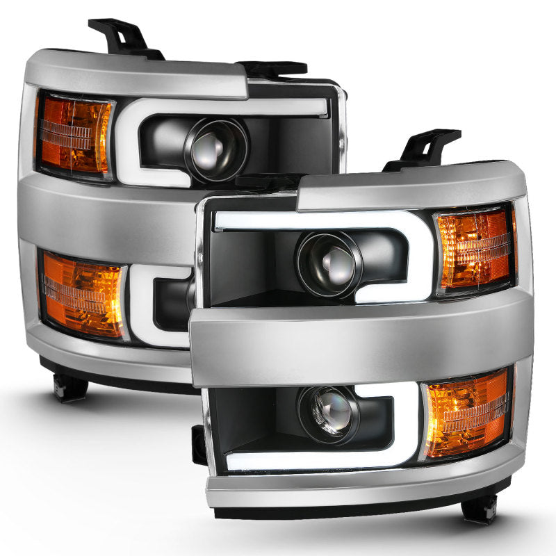 ANZO 2015-2016 Chevrolet Silverado Projector Headlights w/ Plank Style Design Black w/ Amber