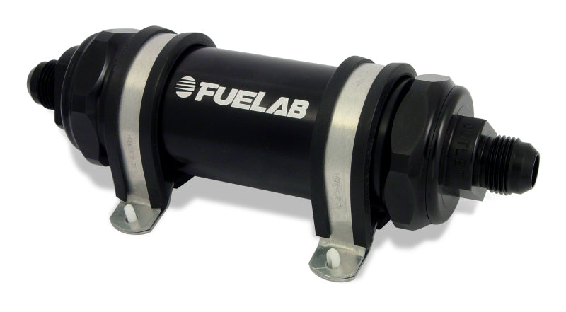 Fuelab 828 In-Line Fuel Filter Long -10AN In/-6AN Out 6 Micron Fiberglass - Black