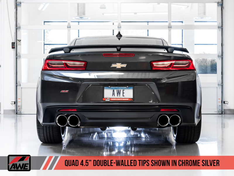 AWE Tuning 16-19 Chevrolet Camaro SS Axle-back Exhaust - Track Edition (Quad Chrome Silver Tips)