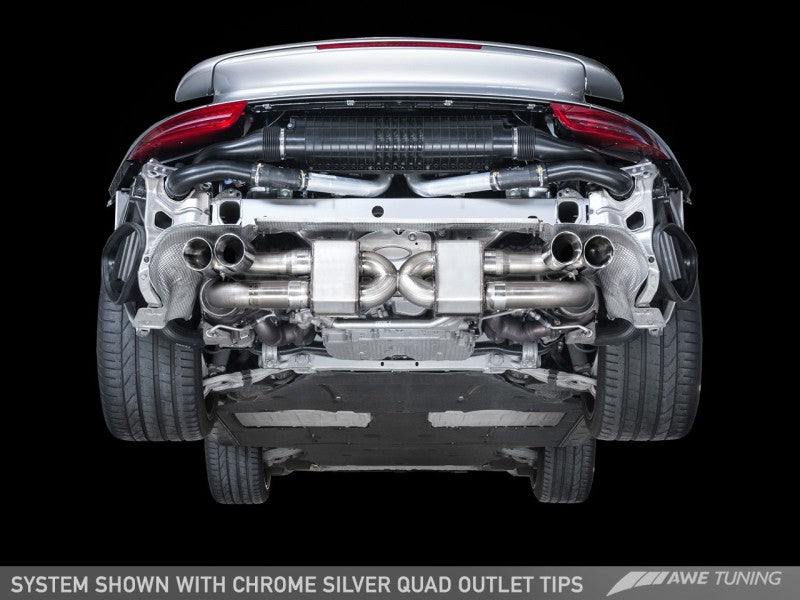 AWE Tuning Porsche 991.1 Turbo Performance Exhaust and High-Flow Cats - Silver Quad Tips