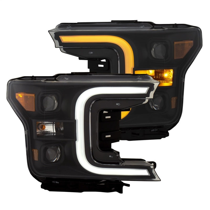 ANZO 18-19 Ford F-150 Projector Headlights w/Plank Style Switchback Black w/Amber