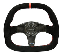 Load image into Gallery viewer, NRG Carbon Fiber Steering Wheel (320mm) Flat Btm. Blk Suede/Red Stitch w/CF Spokes &amp; Red Center Mark