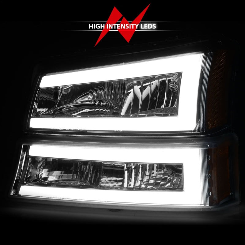 ANZO 2003-2006 Chevrolet Silverado 1500 Crystal Headlights w/ Light Bar Chrome Housing