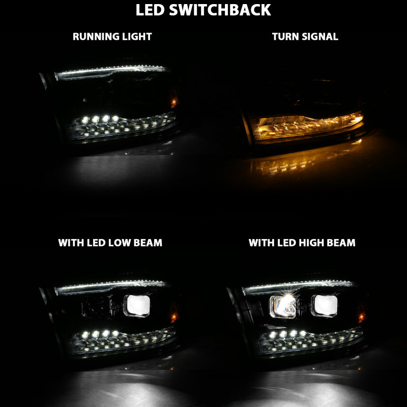 ANZO 16-18 Chevrolet Silverado 1500 LED Projector Headlights w/Plank Style Switchback Chrome w/Amber