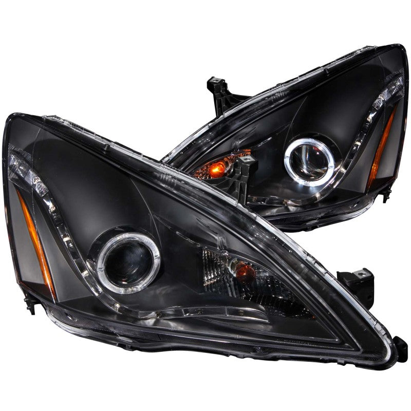 ANZO 2003-2007 Honda Accord Projector Headlights w/ Halo Black (R8 Style)