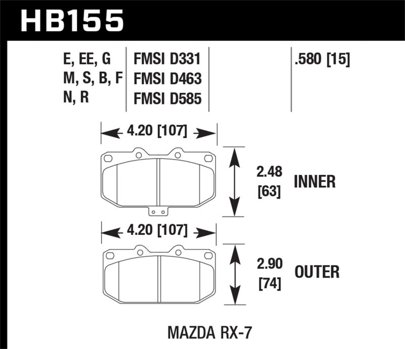 Hawk 1986-2002 Mazda RX-7 GXL (w/Elec Adjust Susp) HPS 5.0 Front Brake Pads