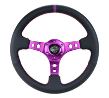 Load image into Gallery viewer, NRG Reinforced Steering Wheel (350mm / 3in. Deep) Black Leather w/Purple Center &amp; Purple Stitching