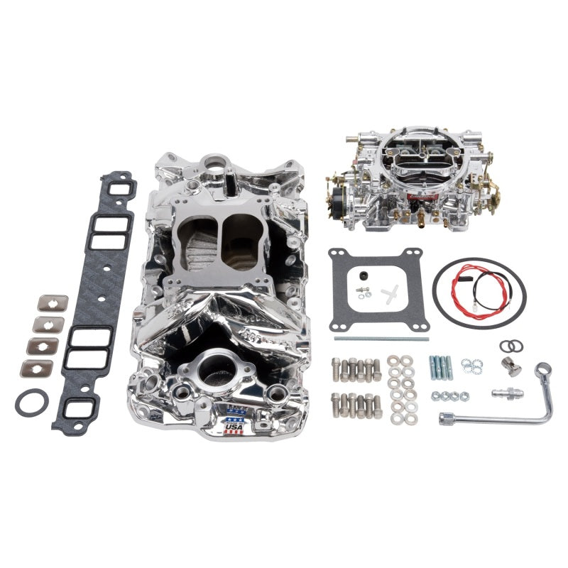 Edelbrock Manifold And Carb Kit Performer Air-Gap Small Block Chevrolet 1957-1986 Endurashine