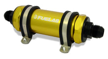 Load image into Gallery viewer, Fuelab 828 In-Line Fuel Filter Long -12AN In/Out 100 Micron Stainless - Gold