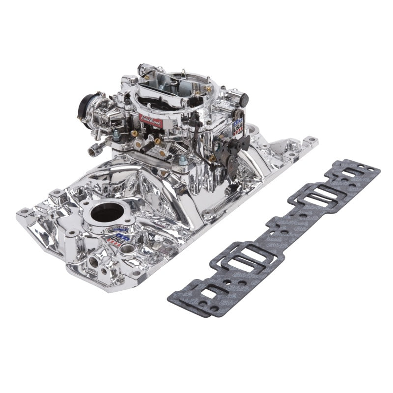 Edelbrock Manifold And Carb Kit Performer Small Block Chevrolet Vortec Endurashine Finish