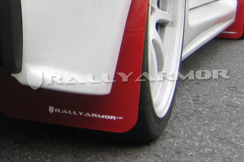 Rally Armor 2007+ Mitsubishi Lancer (doesnt fit Sportback) UR Red Mud Flap w/ White Logo