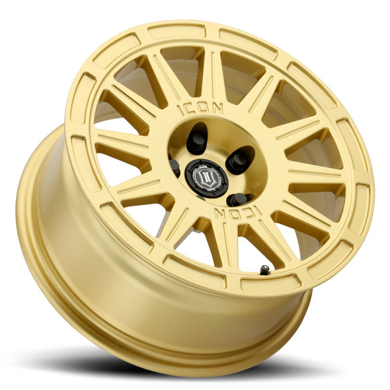 ICON Ricochet 15x7 5x100 15mm Offset 4.6in BS 56.1mm Bore Gloss Gold Wheel