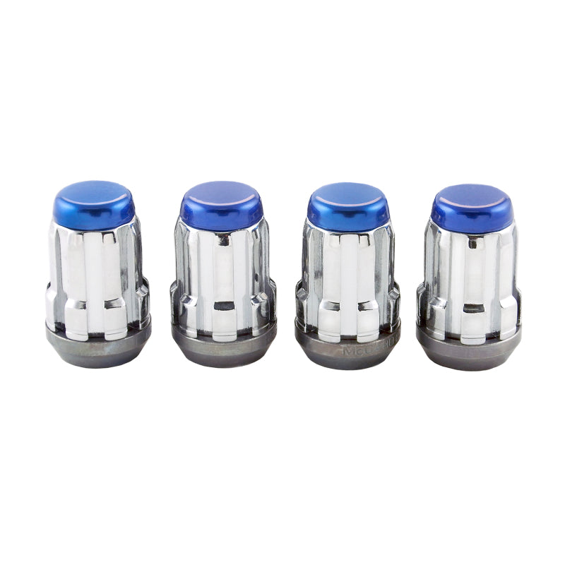 McGard SplineDrive Lug Nut (Cone Seat) M12X1.5 / 1.24in. Length (4-Pack) - Blue Cap (Req. Tool)