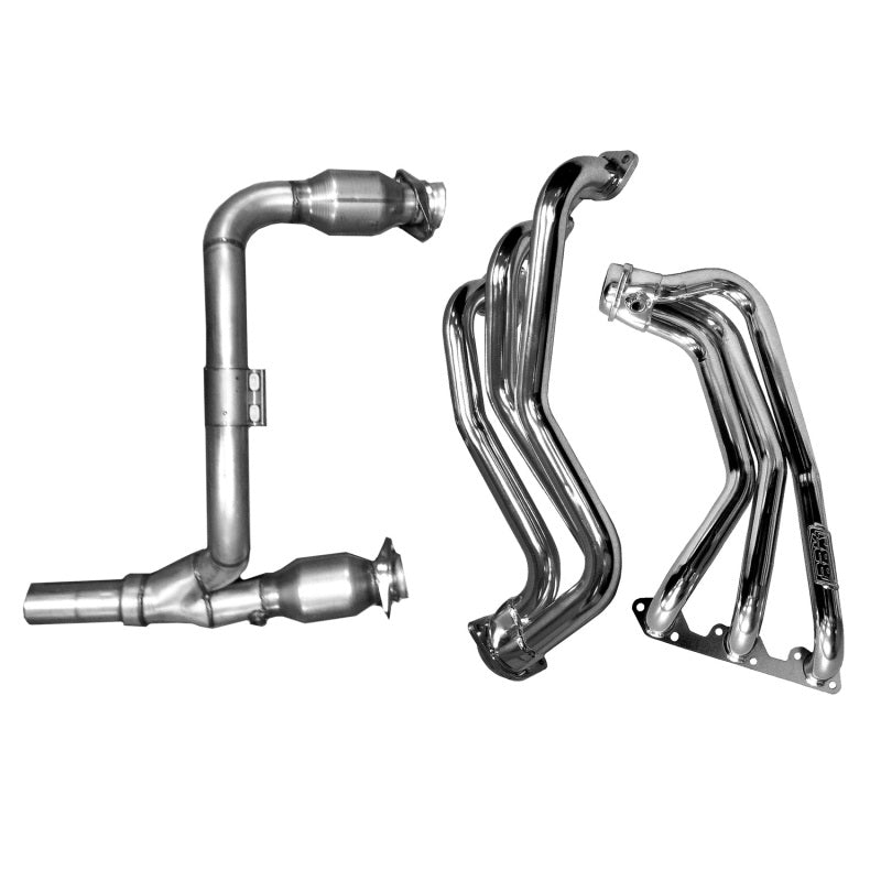 BBK 07-11 Jeep 3.8 V6 Long Tube Exhaust Headers And Y Pipe And Converters - 1-5/8 Chrome