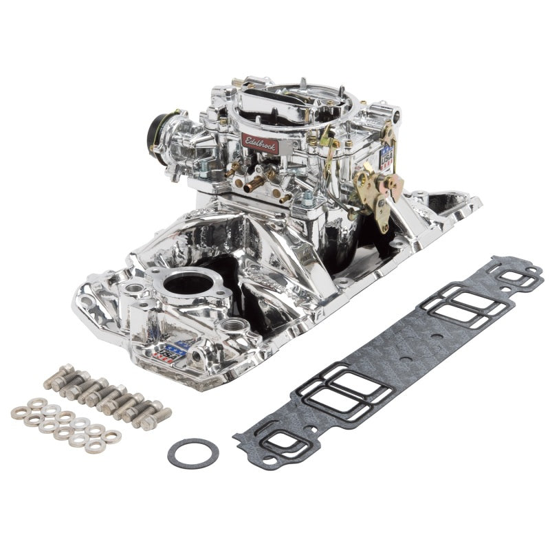 Edelbrock Manifold And Carb Kit Performer Air-Gap Small Block Chevrolet 1957-1986 Endurashine