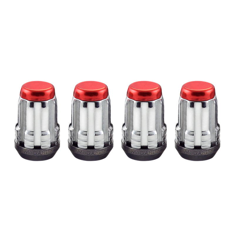 McGard SplineDrive Lug Nut (Cone Seat) M12X1.25 / 1.24in. Length (4-Pack) - Red Cap (Req. Tool)