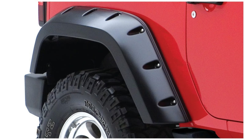 Bushwacker 07-18 Jeep Wrangler Max Pocket Style Flares 2pc Extended Coverage - Black