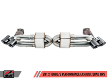 Load image into Gallery viewer, AWE Tuning Porsche 991 Turbo Performance Exhaust and High-Flow Cat Sections - Black Quad Tips