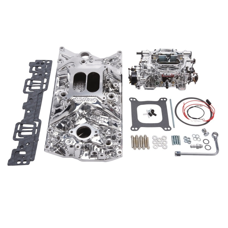 Edelbrock Manifold And Carb Kit Performer RPM Small Block Chevrolet Vortec Endurashine Finish