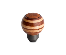 Load image into Gallery viewer, Momo Targa Heritage Shift Knob - Round Wood, Layered Mahogany and Beechwood, Leather Insert Top