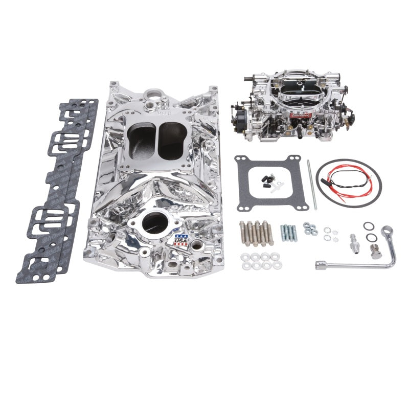 Edelbrock Manifold And Carb Kit Performer Small Block Chevrolet Vortec Endurashine Finish