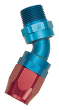 Load image into Gallery viewer, Russell Performance -12 AN Red/Blue 45 Deg Full Flow Swivel Pipe Thread Hose End (With 1/2in NPT)