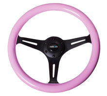 Load image into Gallery viewer, NRG Classic Wood Grain Steering Wheel (350mm) Solid Pink Painted Grip w/Black 3-Spoke Center