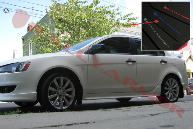 Rally Armor 2007+ Mitsubishi Lancer (doesnt fit Sportback) UR Black Mud Flap w/ Blue Logo