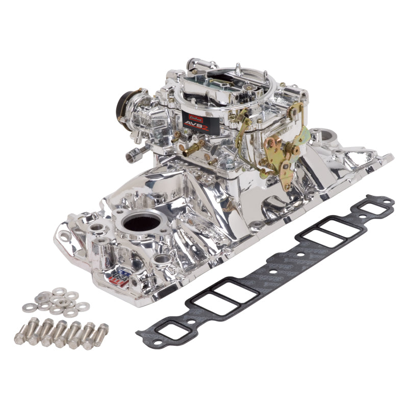 Edelbrock Manifold And Carb Kit Performer Eps Small Block Chevrolet 1957-1986 Endurashine Finish