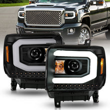 Load image into Gallery viewer, ANZO 2014-2015 GMC Sierra 1500 Projector Headlights w/ Light Bar Black Housing (Halogen Type)