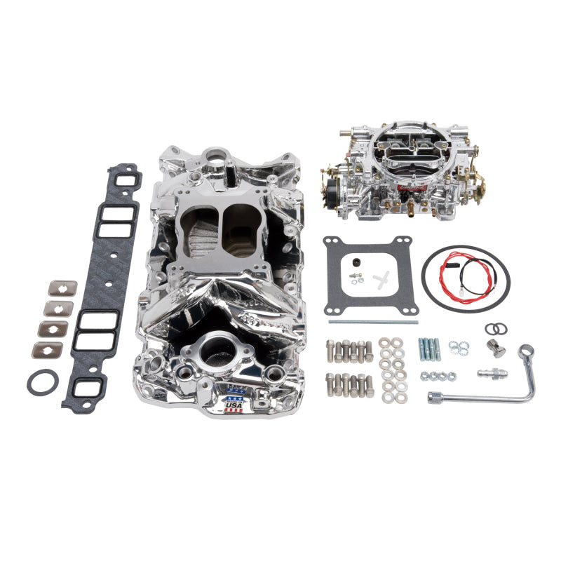 Edelbrock Manifold And Carb Kit Performer Air-Gap Small Block Chevrolet 1957-1986 Endurashine