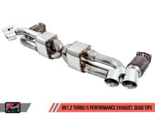 Load image into Gallery viewer, AWE Tuning Porsche 991.2 Turbo Performance Exhaust and High-Flow Cat Sections - Silver Quad Tips