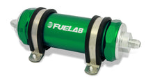 Load image into Gallery viewer, Fuelab 828 In-Line Fuel Filter Long -6AN In/Out 100 Micron Stainless - Green