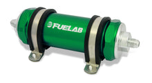 Load image into Gallery viewer, Fuelab 828 In-Line Fuel Filter Long -8AN In/-12AN Out 100 Micron Stainless - Green