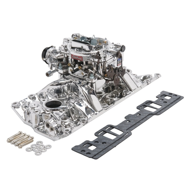 Edelbrock Manifold And Carb Kit Performer RPM Small Block Chevrolet Vortec Endurashine Finish