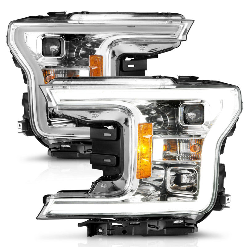 ANZO 18-19 Ford F-150 Projector Headlights w/Plank Style Switchback Chrome w/Amber